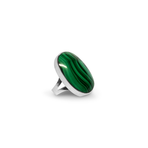 oval cut of malachite stone on sterling silver brand to make a bold beautiful ring, womens jewellery, nz jewellery, designer jewellery, shop local, nz business, jewellery business, sterling silver, beautiful jewellery, gift for her, malachite, malachite ring, ring, sterling silver ring, malachite and sterling silver ring, bold ring, gifts for women, green, green jewellery, high quality jewellery, nz designer jewellery, women owned business, family business, free shipping