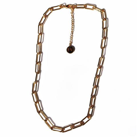 Steel Me Yellow Gold Oval Paperclip Chain Necklace