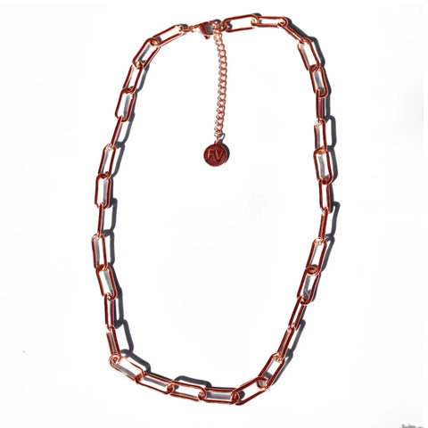 Steel Me Rose Gold Oval Paperclip Chain Necklace