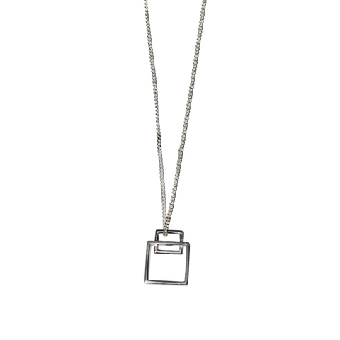 sterling silver double square short style pendant necklace, sterling silver womens necklace, sterling silver womens jewellery, fabulous womens jewellery, unique nz designs, new zealand designed jewellery, fabulous jewellery for women, gifts for her, free shipping nz wide