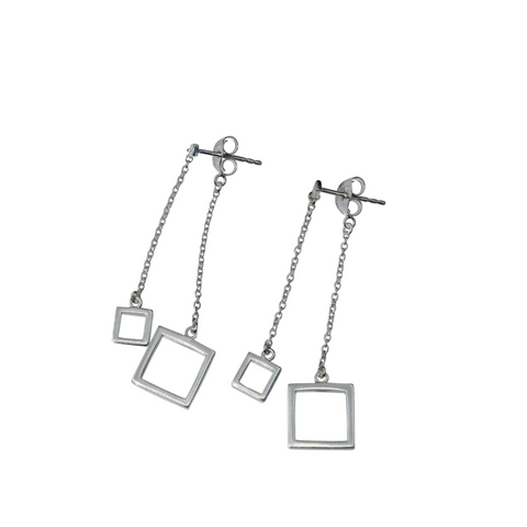 sterling silver square hanging earrings, sterling silver stud hanging earrings, beautiful jewellery for women, corporate jewellery for women, fashion jewellery for women, nz designer jewellery, auckland jewellery for women, nz designer, high quality jewellery, free shipping nz wide