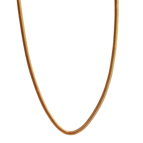 stainless steel snake chain with yellow gold plating, gold snake chain, short style snake chain, necklace chains for layering, layering necklaces, beautiful jewellery for layering, on trend jewellery looks, yellow gold jewellery for women, auckland designer, christmas gifts for women, easy to wear jewellery, well made jewellery, high quality womens jewellery, free shipping
