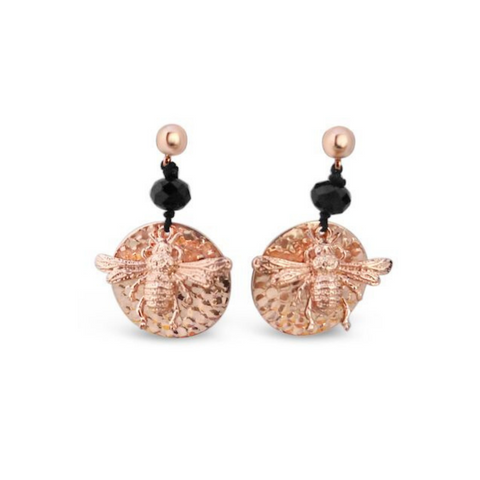 bee you, rose gold, rose gold earrings, rose gold jewellery, bee, save the bees, bees, bead earrings, fashion jewellery, well made, high quality, for her, gift, anniversary, present, nz jewellery, designer jewellery, designed in nz, shop local, shipping, jewellery, fashion