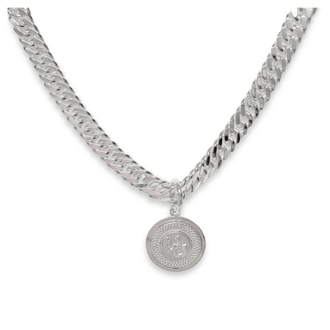 Breeze Curb Chain Necklace with Double Horseshoe Medallion