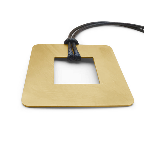 Carre Yellow Gold Square Leather Necklace