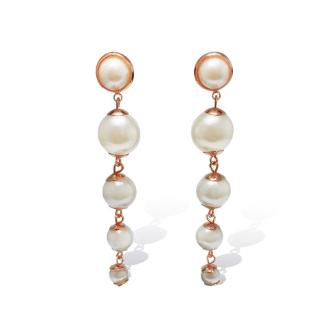 Perle White & Rose Gold Long Earrings