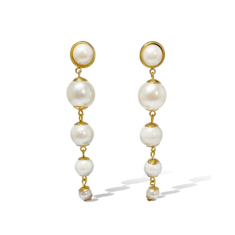 Perle White & Yellow Gold Long Earrings