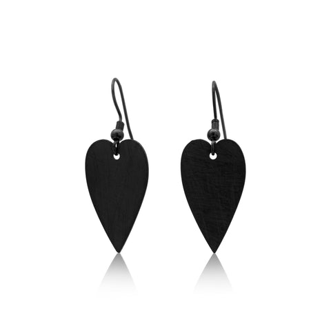 petite black heart earrings on hook style with textured finish, petite earrings, earrings, black earrings, black jewellery, womens jewellery, textured jewellery, unique jewellery, fabulous jewellery, romance jewellery, simple gifts, gifts for women, free shipping nz wide, local jewellery, local nz business, free gift wrapping