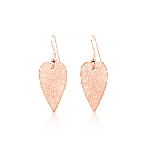 small rose gold heart earrings, rose gold jewellery, heart earrings, small brushed rose gold heart earrings, love jewellery, fabulous jewellery for women, womens jewellery, auckland designed, nz designer jewellery, romantic jewellery, fashion jewellery for women, womens fashion