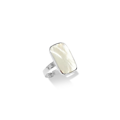 rectangle mother of pearl in sterling silver band to make a statement style womens ring, mother of pearl jewellery, mother of pearl ring, beautiful ring, pearl jewellery, pearl ring, mother of pearl and sterling silver ring, statement jewellery, mothers day,  auckland jewellery, auckland jeweller, mothers gifts for her, gifts for mum