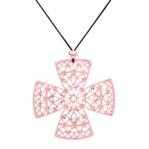 rose gold celtic style cross on adjustable black cord, womens necklace, light weight necklace, rose gold necklace, rose gold jewellery, beautiful jewellery, gifts for her, gifts for women, fashion jewellery, easy to wear necklace, jewellery for her, jewellery for women