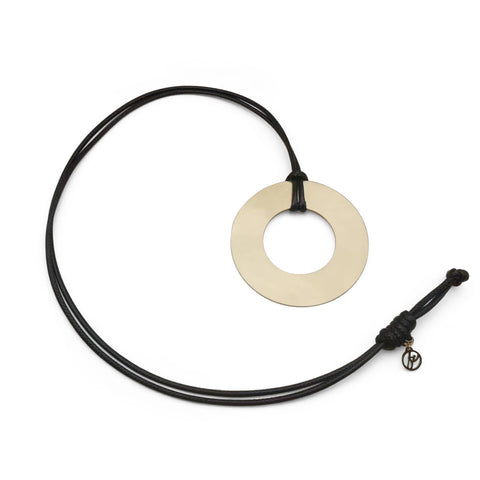 Circula Yellow Gold Circle Leather Necklace