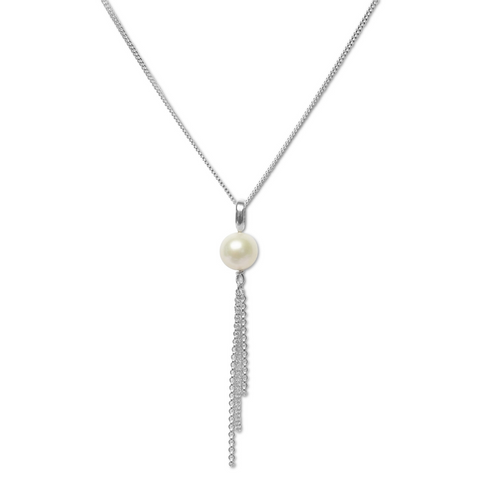 Silver Perle White Fresh Water Pearl & Chain Necklace
