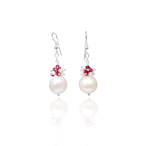 Maria Baroque Pearl & Garnet Cluster Earrings