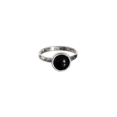 polished and shiny circle black onyx ring with sterling silver band, black onyx circle ring, circle ring, petite jewellery, black onyx, black onyx jewellery, sterling silver and black onyx ring, well made jewellery, beautiful jewellery, local jewellery, women in business, unique jewellery, gifts for her, gifts for women, rings for women, fashion rings for women