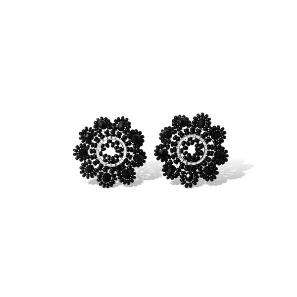 Steel Me Black Beaded Silver Stud Earrings