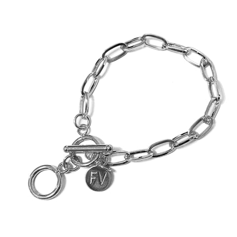 Steel Me Silver Paperclip Chain Double Ring Bracelet
