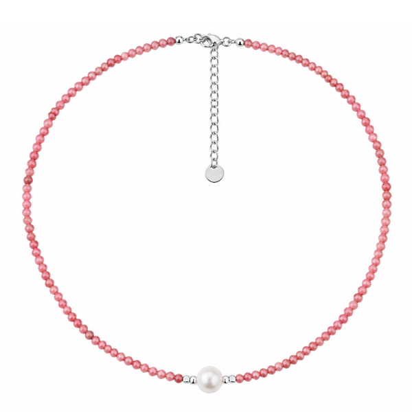 Silver Perle Rhodochrosite & Fresh Water Pearl Necklace