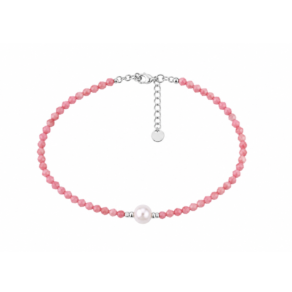 Silver Perle Rhodochrosite & Fresh Water Pearl Bracelet