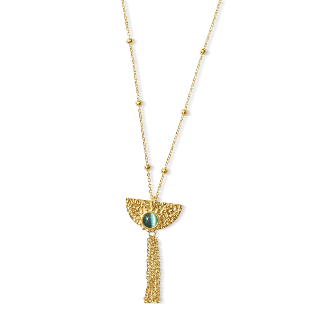 Steel Me Boho Yellow Gold Blue Stone Necklace