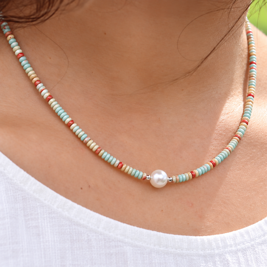 Silver Perle Shoushan & Fresh Water Pearl Necklace