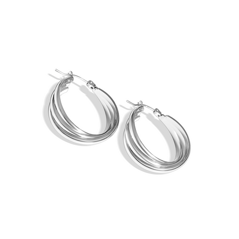 Steel Me Silver Triple Ring Earrings