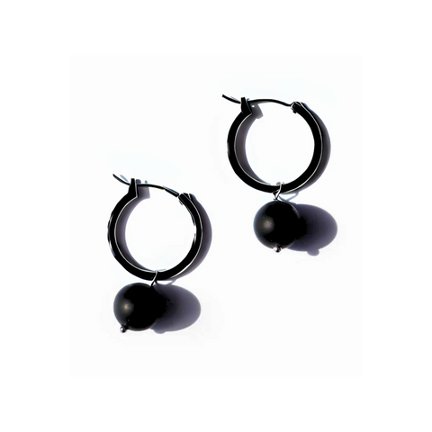 Black Onyx & Black Hoop Earrings