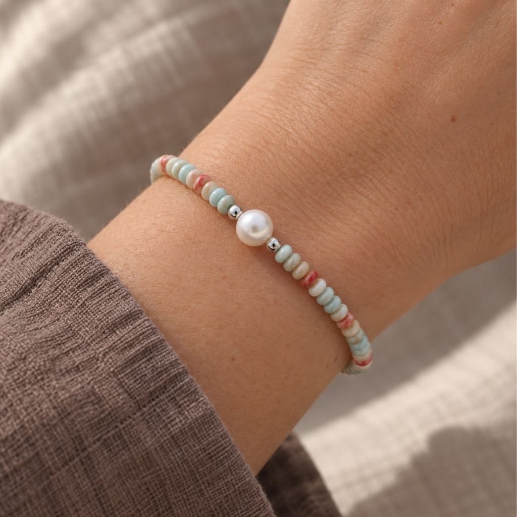 Silver Perle Shoushan & Fresh Water Pearl Bracelet