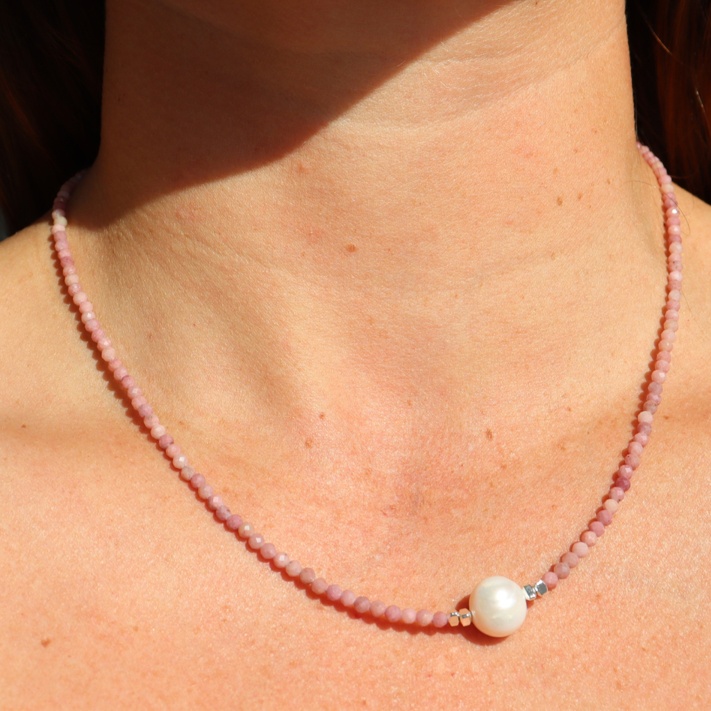 Silver Perle Rhodochrosite & Fresh Water Pearl Necklace