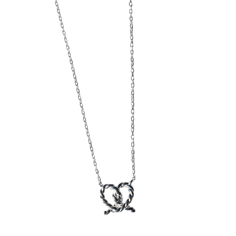 sterling silver heart necklace, meaningful gifts for women, beautiful womens jewellery, local new zealand jewellery, interesting jewellery, plait heart, pretzel heart necklace