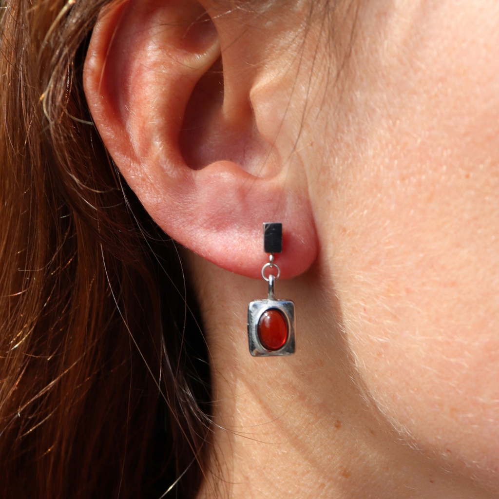 Steel Me Silver Josie Red Earrings