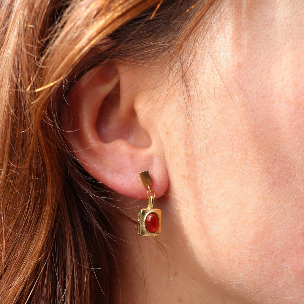 Steel Me Yellow Gold Josie Red Earrings