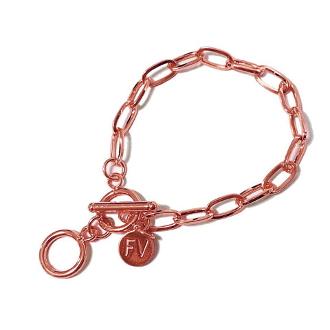 Steel Me Rose Gold Paperclip Chain Double Ring Bracelet