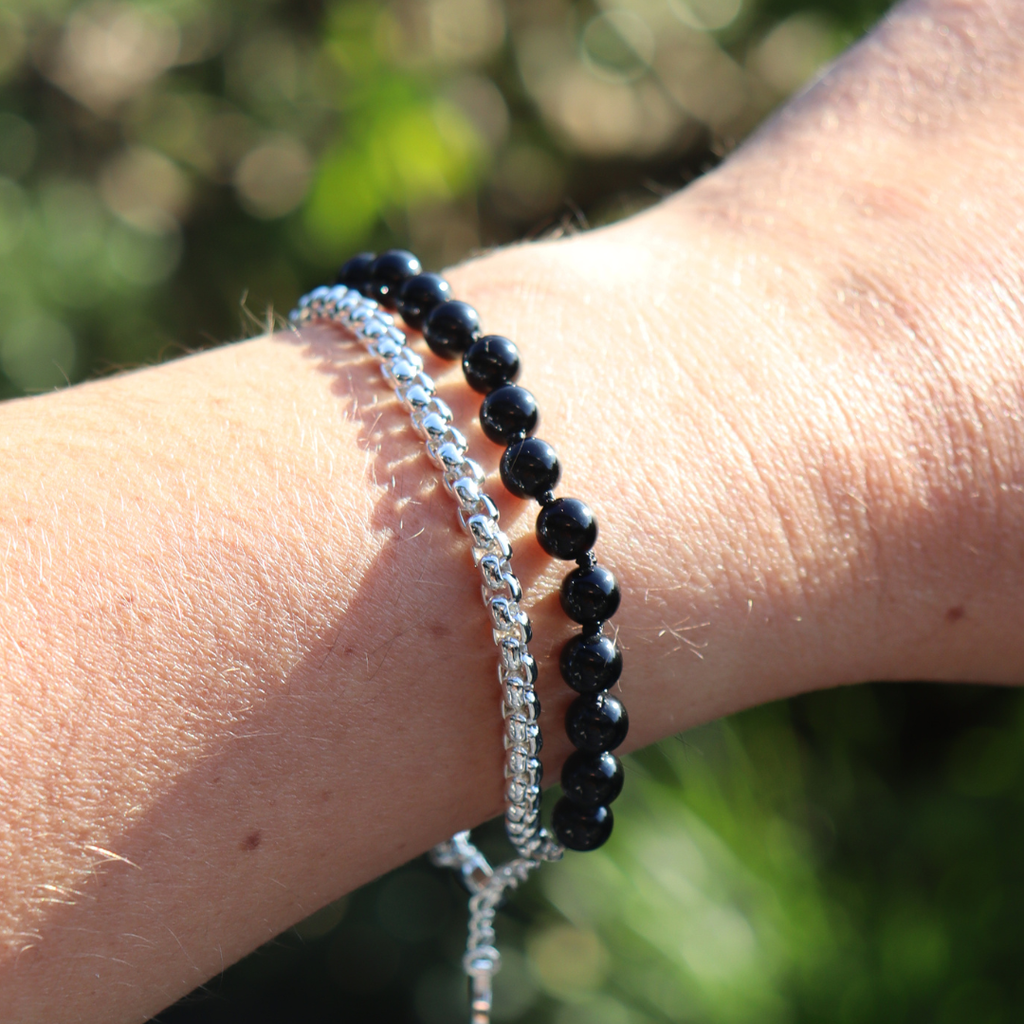 The Black Edit Black Onyx & Silver Chain Bracelet