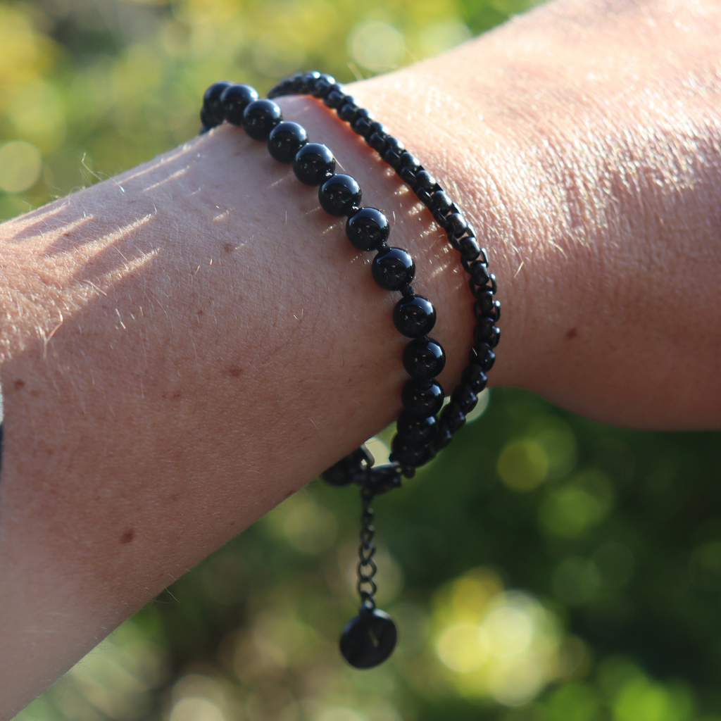 The Black Edit Black Onyx & Black Chain Bracelet