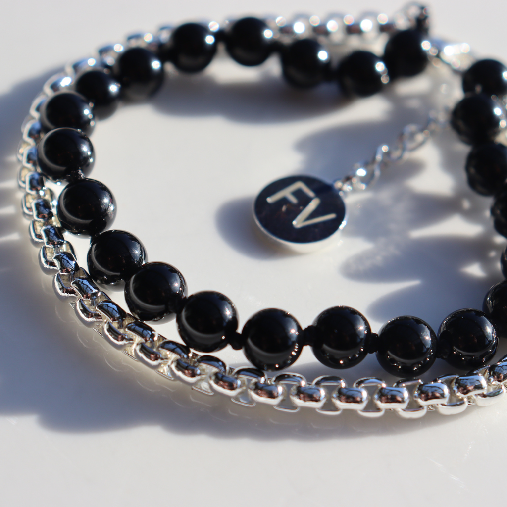 The Black Edit Black Onyx & Silver Chain Bracelet