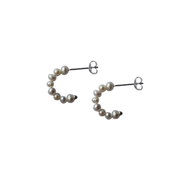 Silver Perle Silver Seed Pearl Hoop Stud Earrings