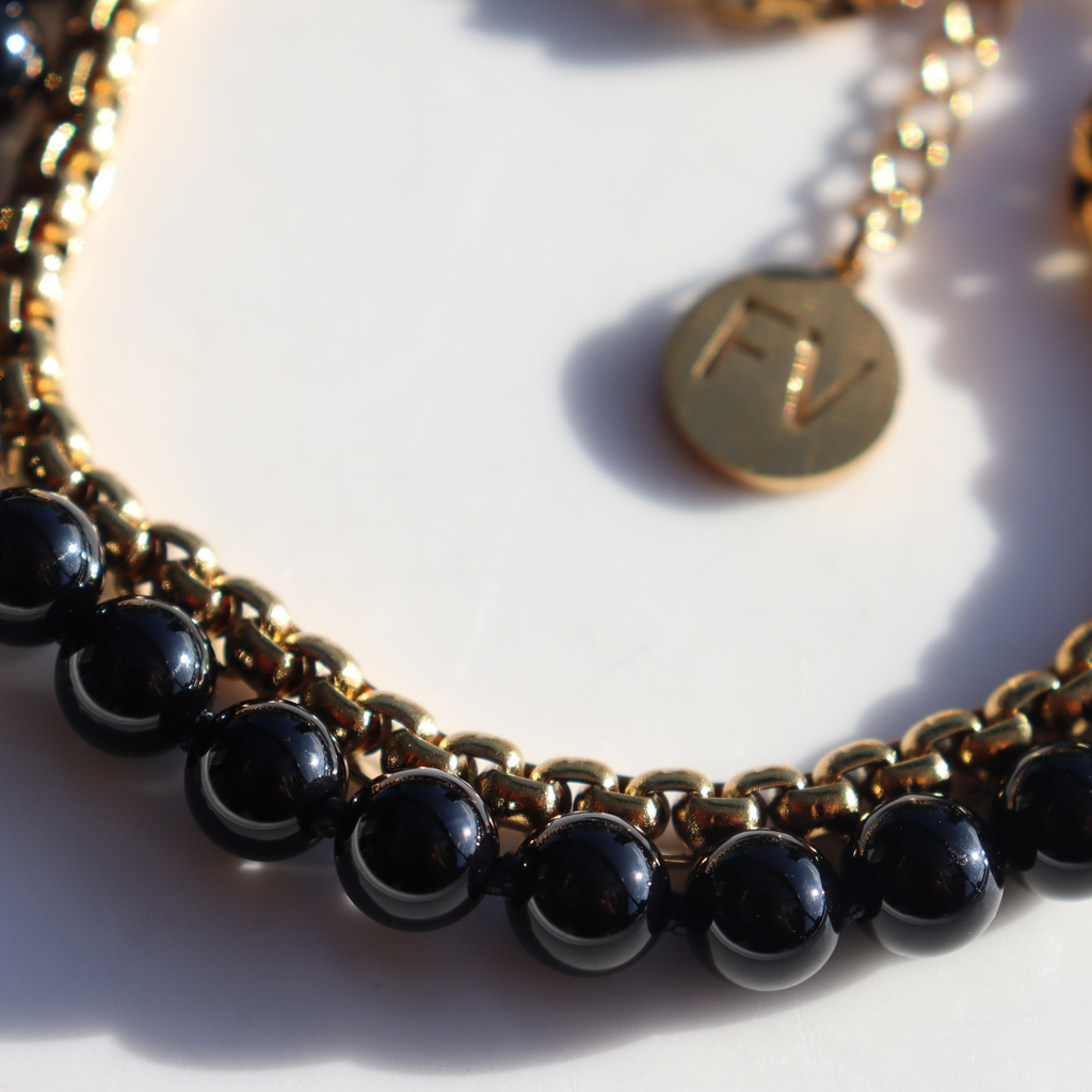 The Black Edit Black Onyx & Yellow Gold Chain Bracelet