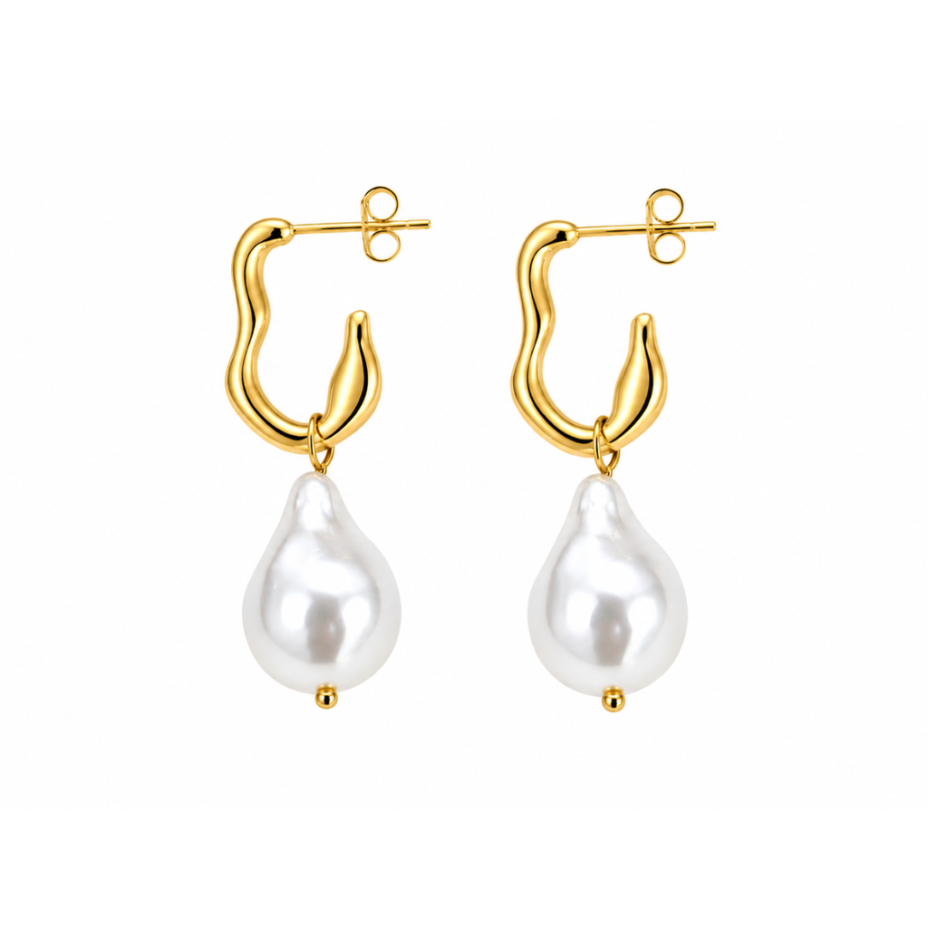 Steel Me Yellow Gold Chloe Pearl Earrings