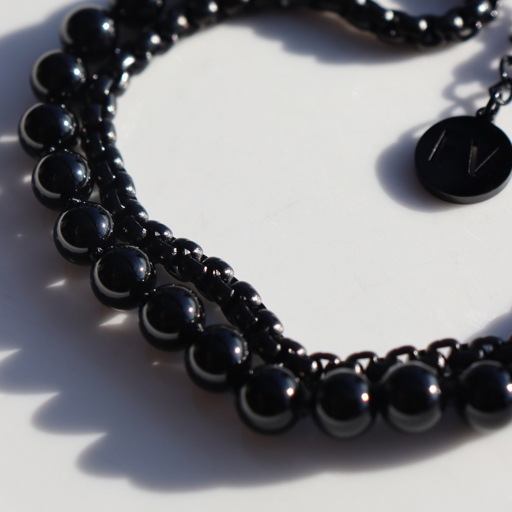 The Black Edit Black Onyx & Black Chain Bracelet