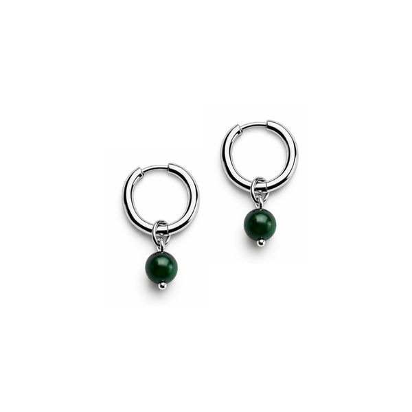 Steel Me Silver & Green Tiger's Eye Round Hoops