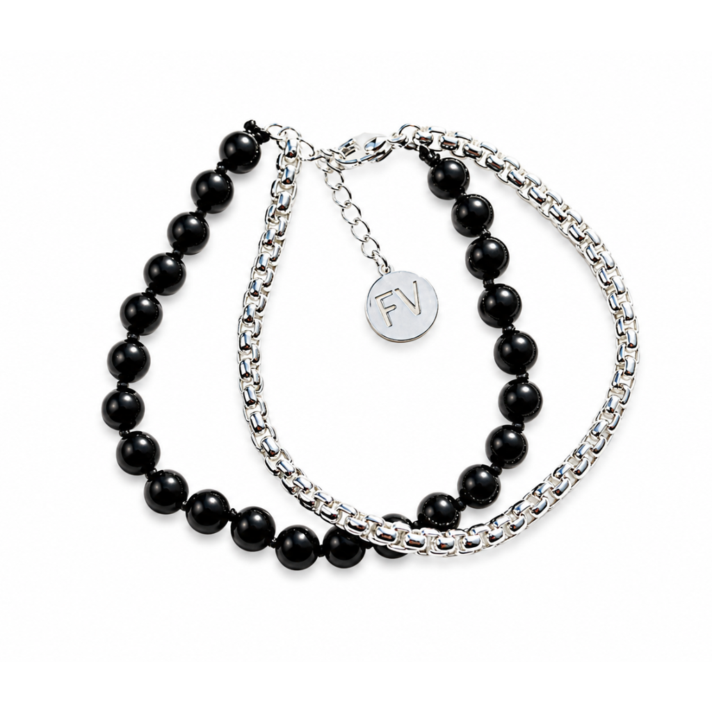 The Black Edit Black Onyx & Silver Chain Bracelet