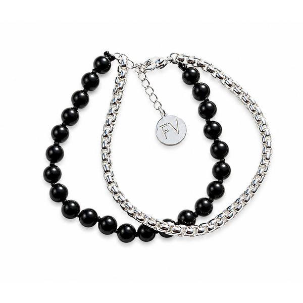 The Black Edit Black Onyx & Silver Chain Bracelet