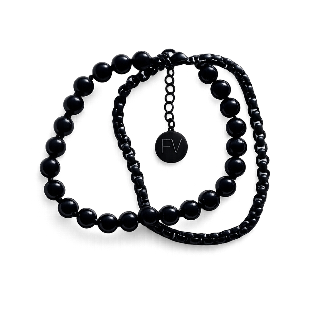 The Black Edit Black Onyx & Black Chain Bracelet