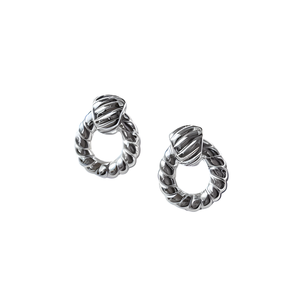 Bijoux Silver Twisted Double Ring Stud Earrings