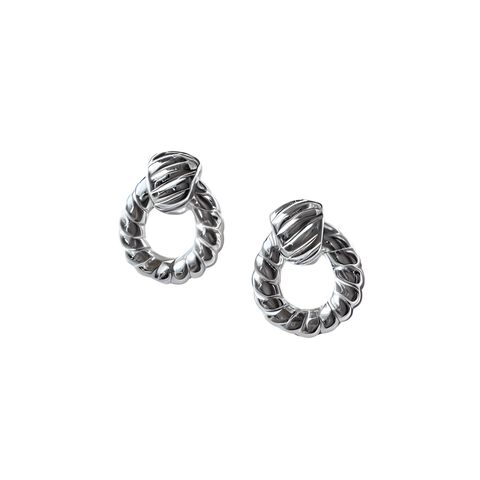 Bijoux Silver Twisted Double Ring Stud Earrings