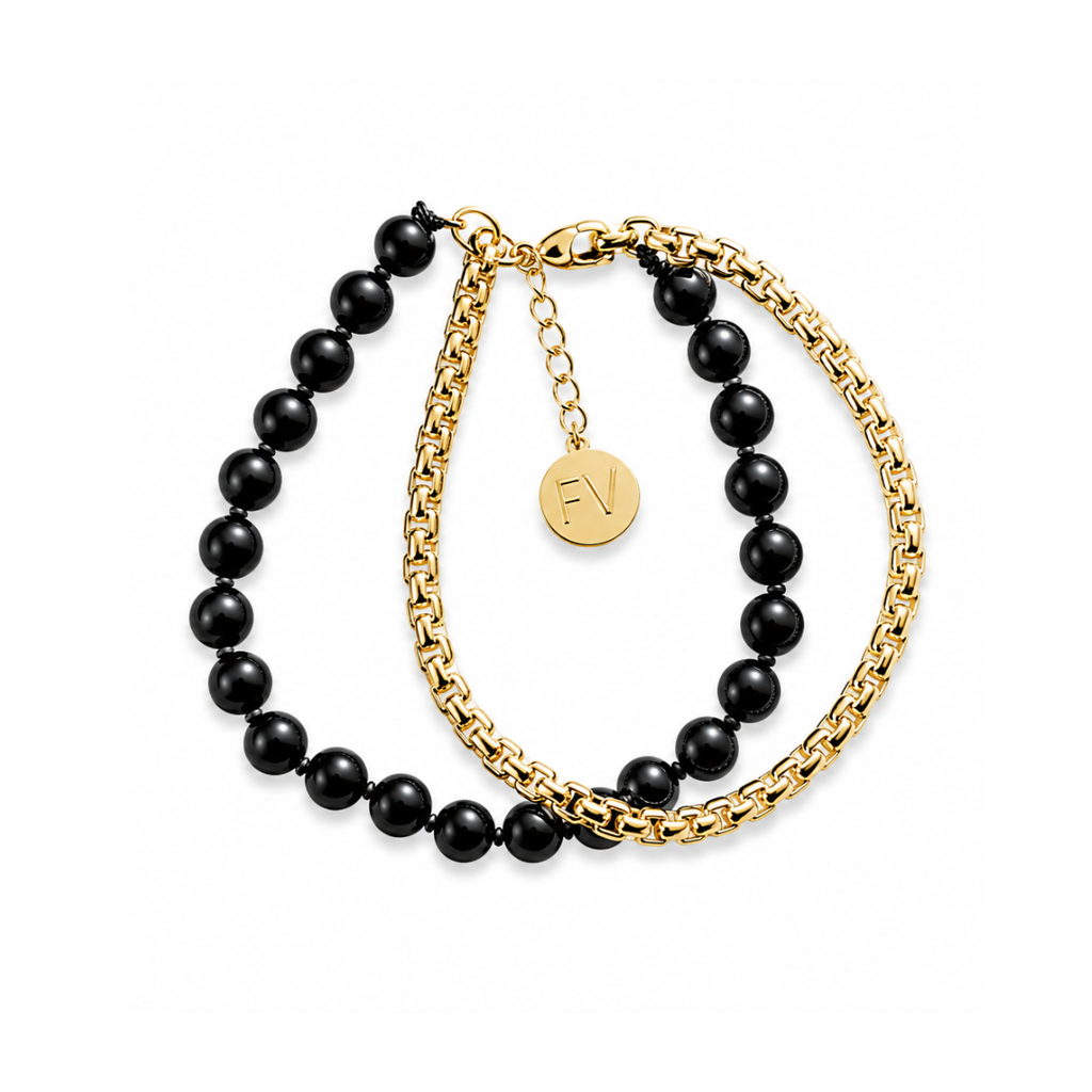 The Black Edit Black Onyx & Yellow Gold Chain Bracelet