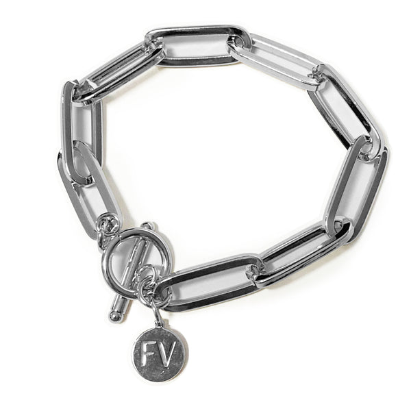 silver wide link paperclip chain with fob finish, stainless steel jewellery, well made jewellery, womens jewellery, auckland jewellery designer, auckland business, gifts for her, on trend jewellery layered jewellery, beautiful jewellery, easy to wear jewellery