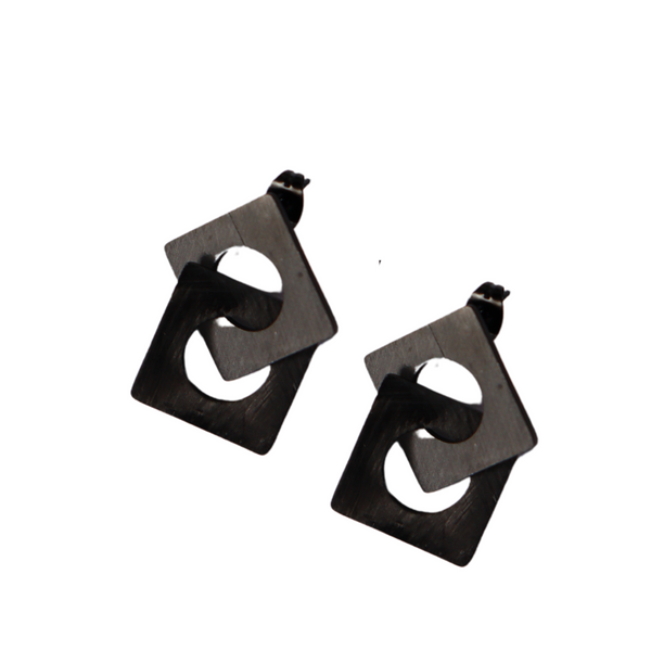 Carre Black Stud Earrings