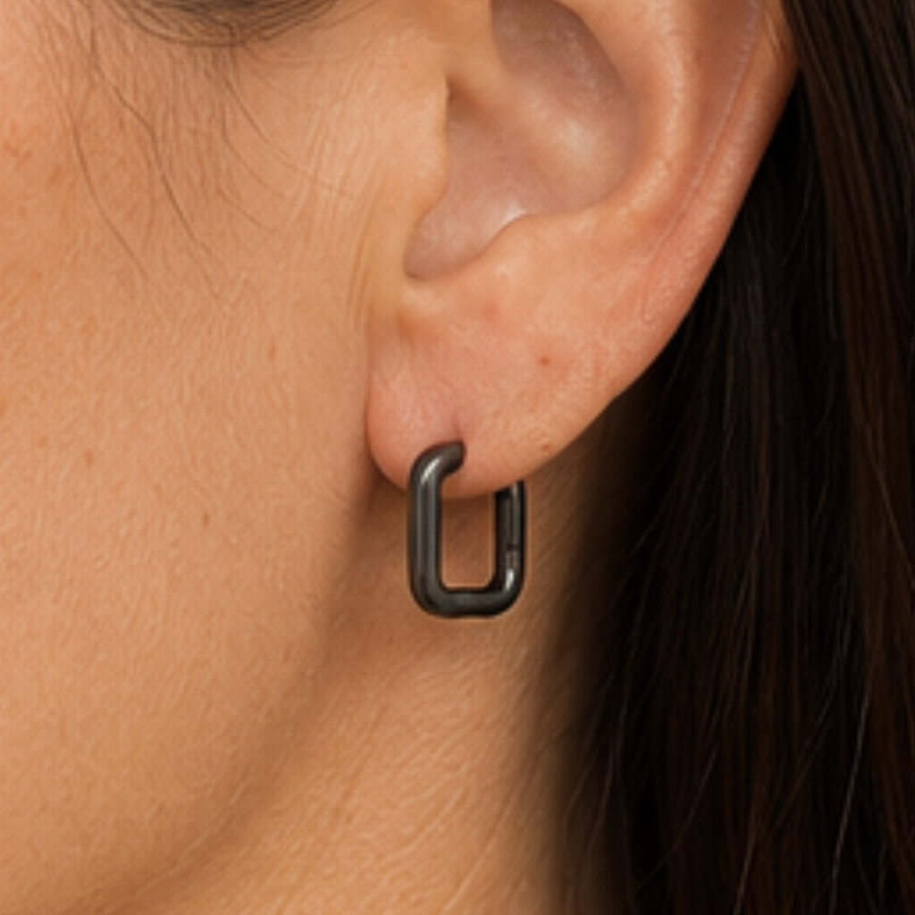 FV Black Square Huggie Hoops